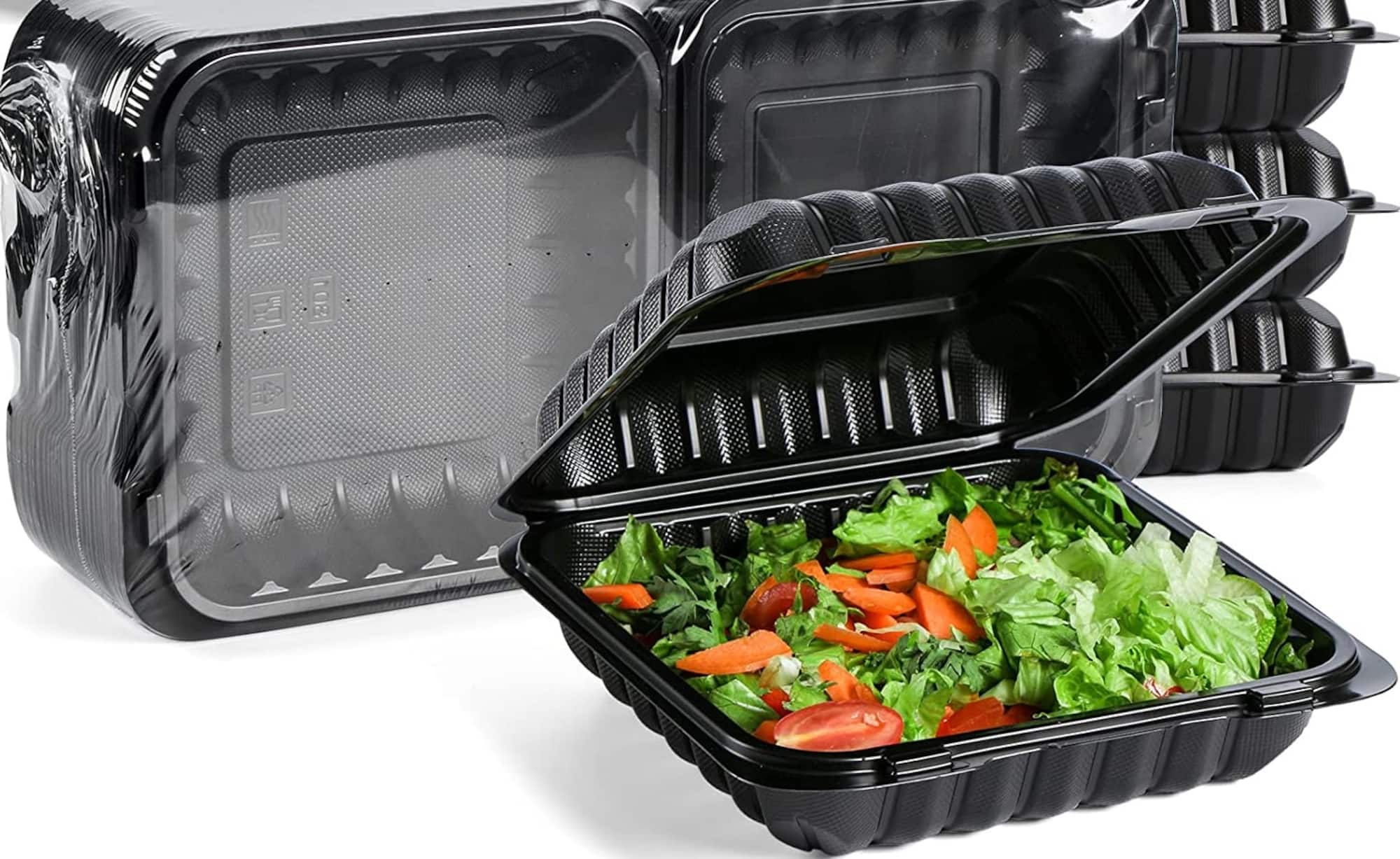 9" Black Single-Compartment Clamshell Take Out Containers, 150ct.